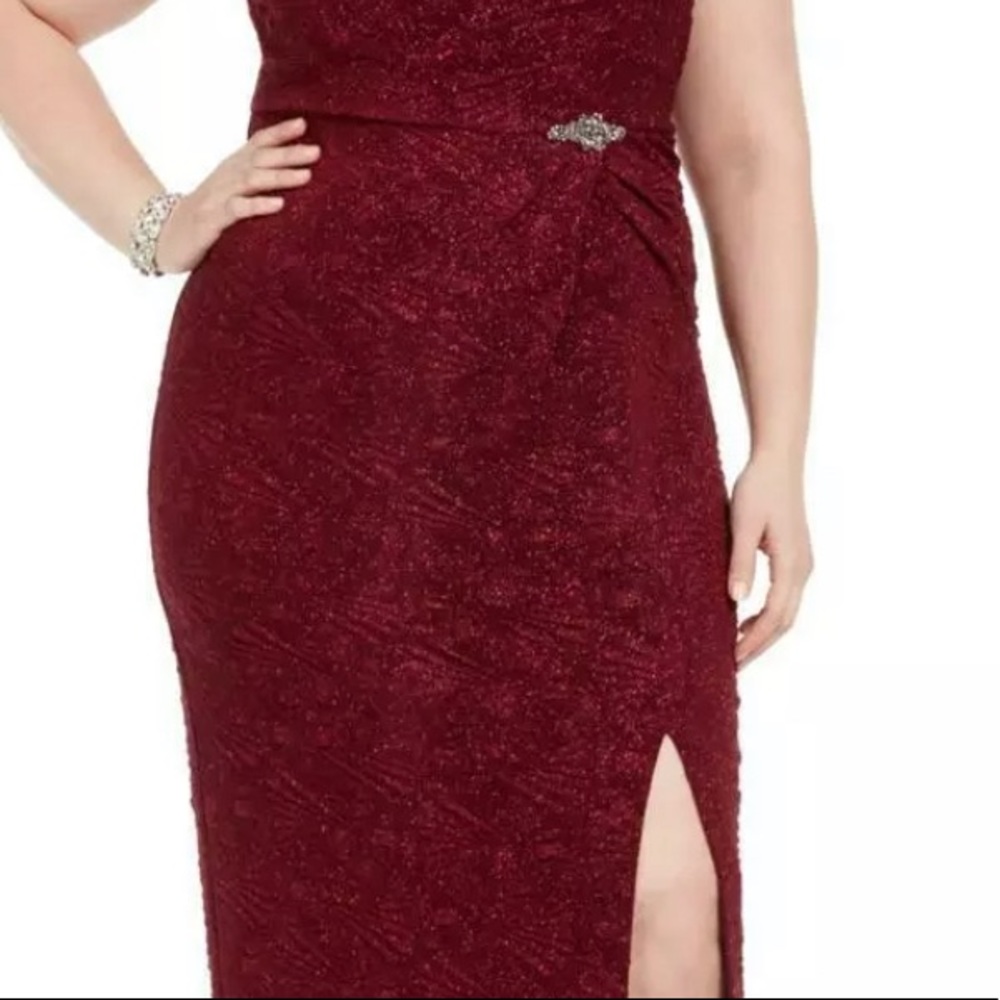 Women’s Formal Dress Plus Sizes 16W 18W 20W Alex Evenings Jacquard Maroon Gown - Picture 5 of 11